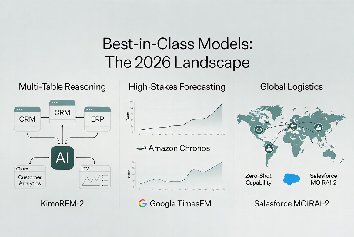 Best-in-class relational foundation models: KimoRFM-2, Amazon Chronos, Google TimesFM, Salesforce MOIRAI-2