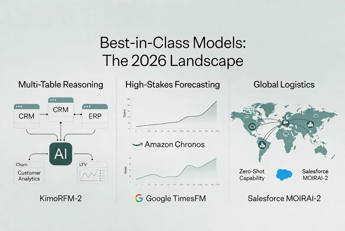 Best-in-class relational foundation models: KimoRFM-2, Amazon Chronos, Google TimesFM, Salesforce MOIRAI-2